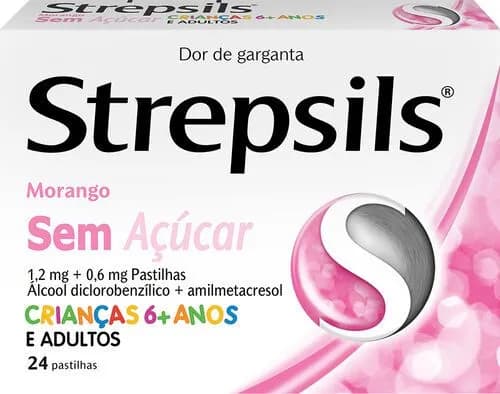 Strepsils Morango sem açúcar, 1.2 mg + 0.6 mg Blister 24 Unidade(s) Past