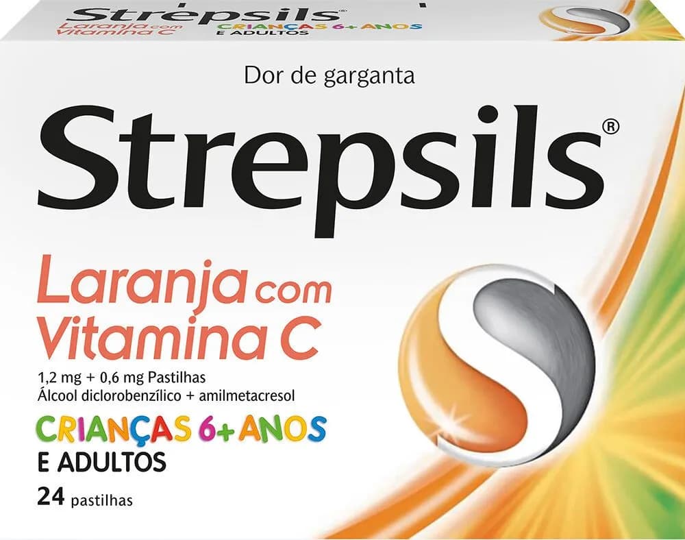Strepsils Laranja com Vitamina C, 1.2 mg + 0.6 mg Blister 24 Unidade(s) Past