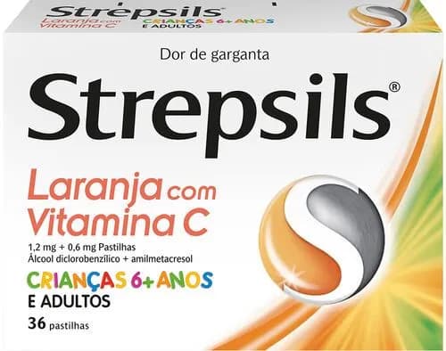 Strepsils Laranja com Vitamina C, 1.2 mg + 0.6 mg Blister 36 Unidade(s) Past