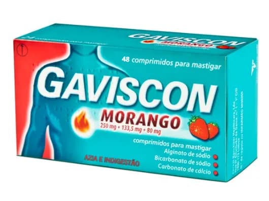 Gaviscon Morango, 250/133,5/80 mg x 48 comp mast