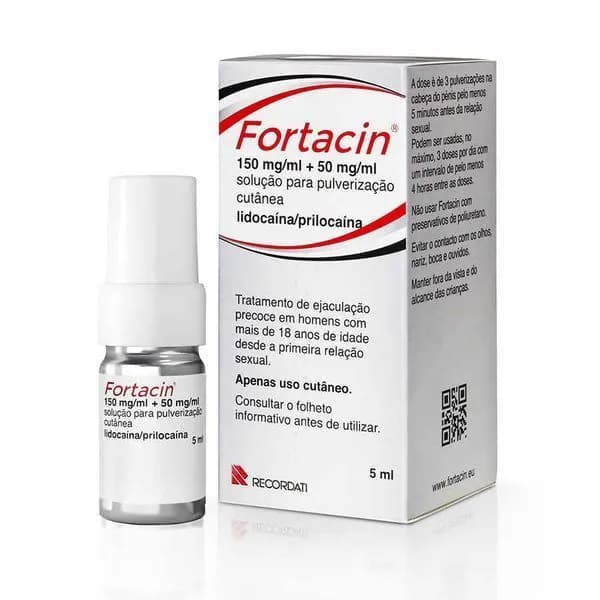 Fortacin, 150 mg/ml + 50 mg/ml Recipiente pressurizado 5 ml Sol pulv cutan