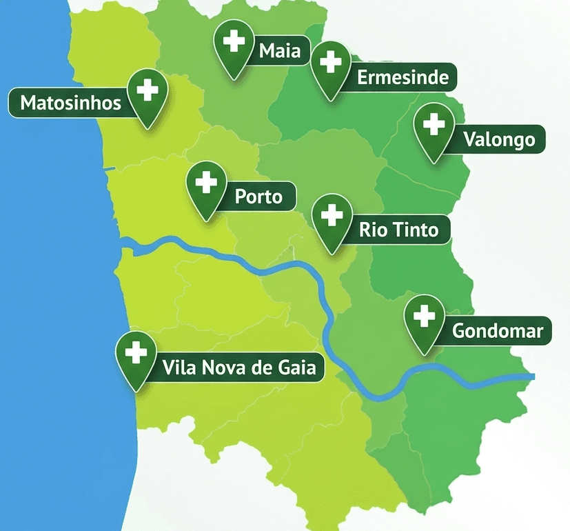 Map of delivery areas in Greater Porto
